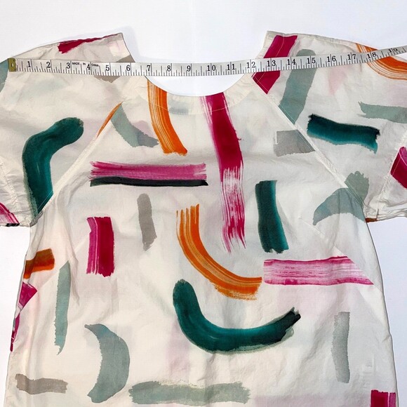 Anthropologie Aimee Clarke Art Brushstroke Button Back Puff Sleeve Top Womens XS - Picture 10 of 16